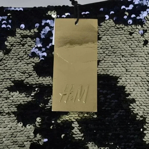 NWT H&M Metallic Gold Black Sequin Skirt  Color Changing Size 4 - Picture 7 of 13